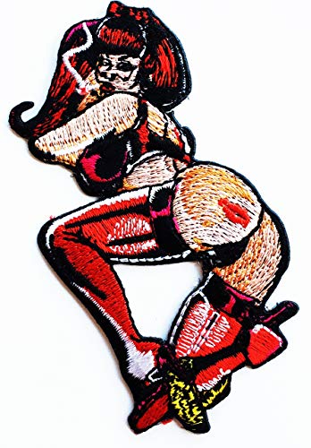 Devil Sexy Women Biker Tattoo Kids Cartoon Iron on Patch Embroidered Patch Supplies for Jacket Bags Jeans Backpack Clothes DIY