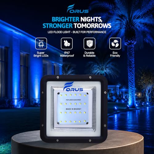 Image of Forus 20W LED Flood Light, Blue Light, 4-Year Warranty, IP67 Waterproof Outdoor Lighting, High Mast Halogen Focus Light for Factory, Garage, Parking, Garden, Shop, Warehouse, Tent, Warehouse, 1PC