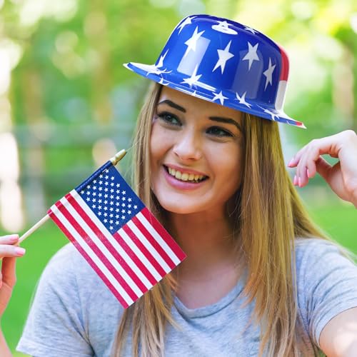 Image of Shyyween American Flag Plastic Hats Patriotic 4th of July USA Party Accessories Red White and Blue Hats for Independence Day