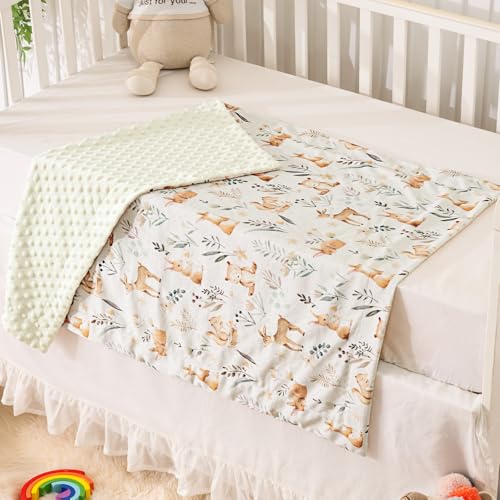 Image of PHF Minky Baby Blanket with Double Layer and Soothing Raised Dotted Backing, Soft and Lightweight Reversible Receiving Blanket for Newborns, Infants, Babies, 30x40 Inches, Woodland&Forest