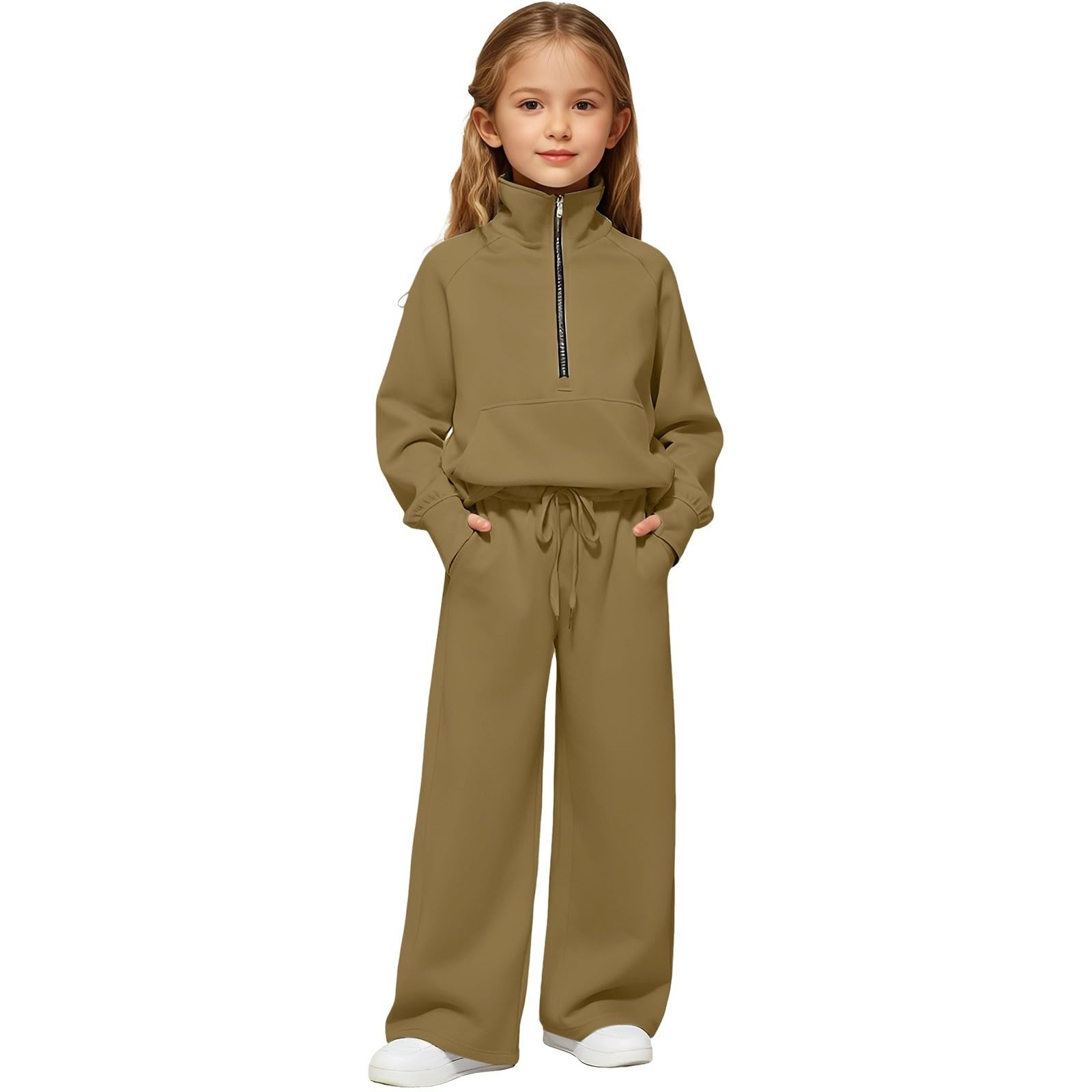 Trainingsanzug-Set für Mädchen, halber Reißverschluss, Hoodie