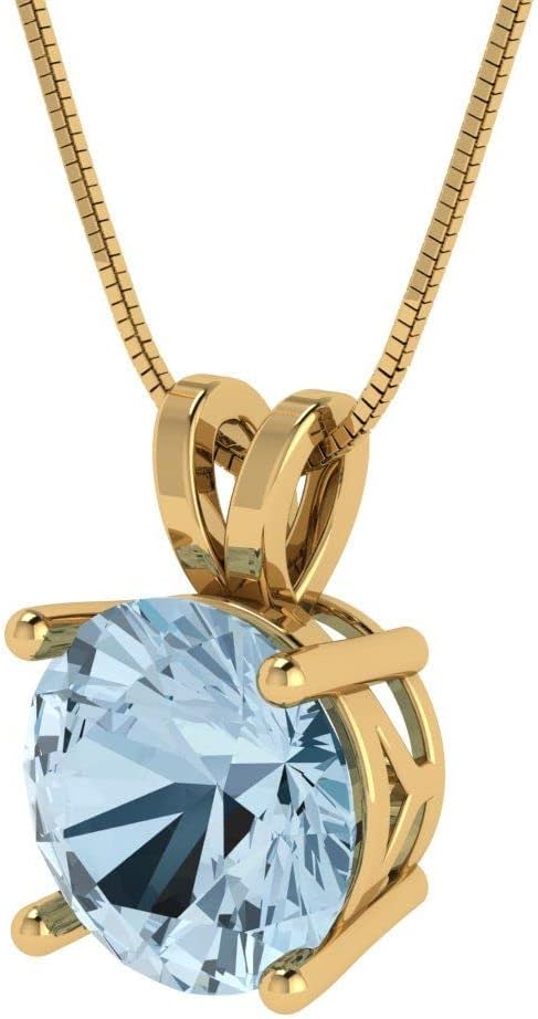 Clara Pucci 14K Yellow Gold Plated Solitaire 16" Box-Chain Necklace - Sterling Silver 3ct Round Cut Aquamarine Pendant - Image 2