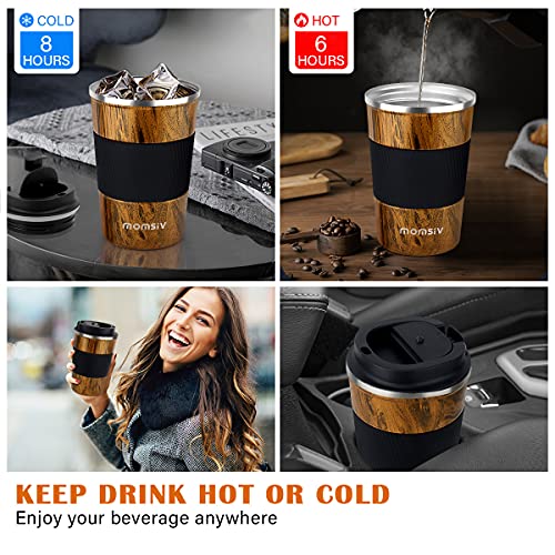 MOMSIV Taza de café aislada con tapa a prueba de fugas, antideslizante, reutilizable, de acero inoxidable, ecológica… - Imagen 8