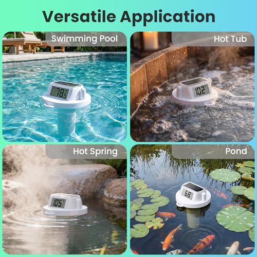 Image of Pool Thermometer Floating, Digital Swimming Pool Thermometer, IPX8 Waterproof with Double Sided Display for Pond, Hot Tub, Aquarium (Solar Powered, White)