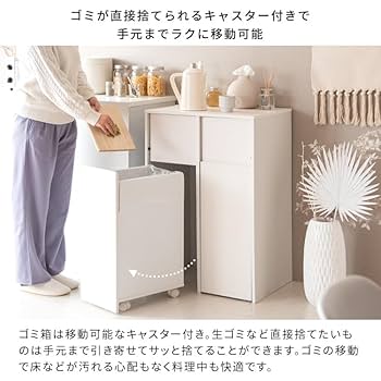 Amazon｜ダストボックス プッシュ式 キャスター付き 木目調