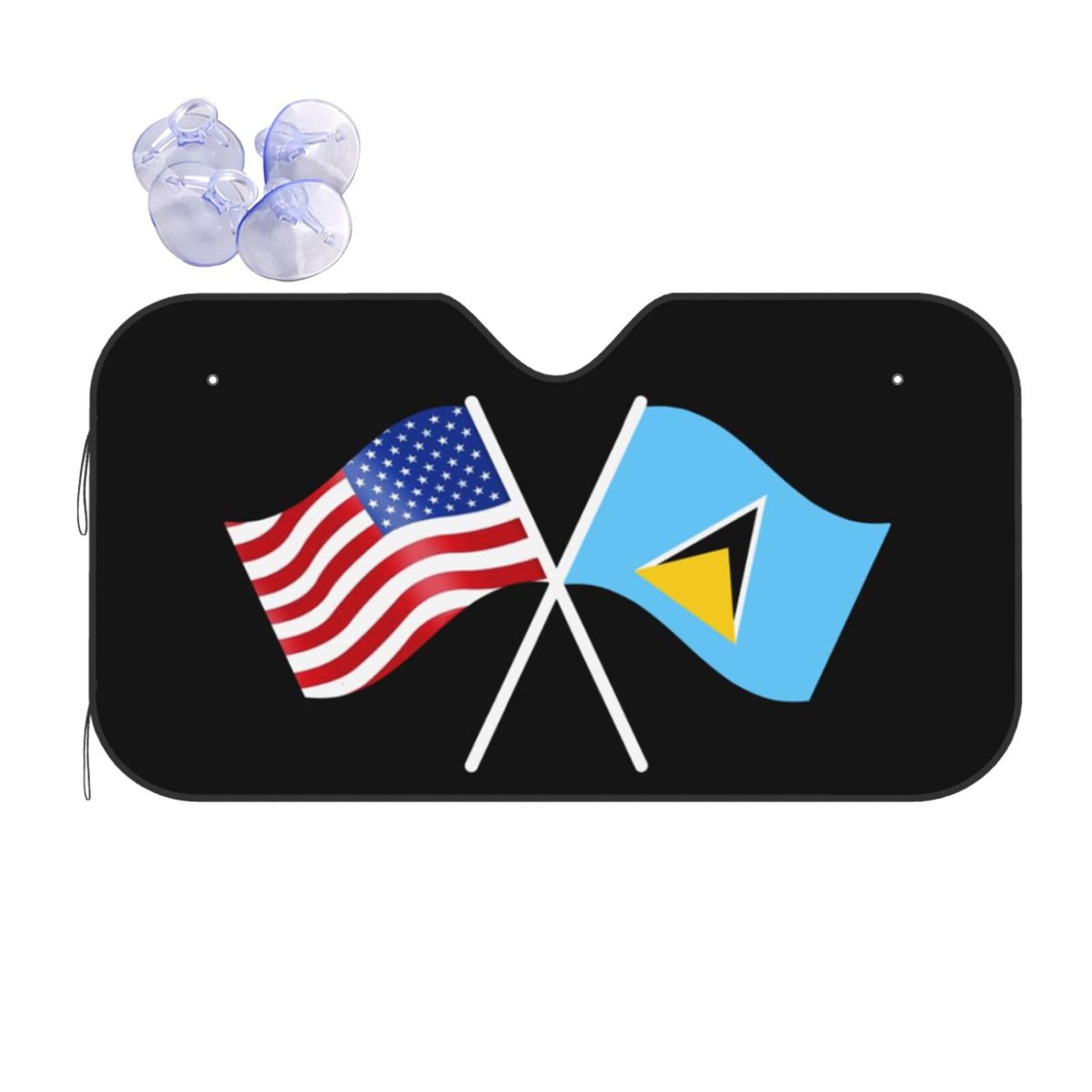 Windshield Sun Shade for Car Durable Bubble Aluminum Film Material American and Saint Lucia Flag Car Sun Visor