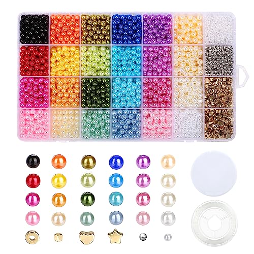 Naler 2940pcs Pearl Beads for Jewelry Making Kit 24 Colors 6mm Pearl Beads with Spacer Beads for Bracelet Necklace Making for Adults DIY Crafts