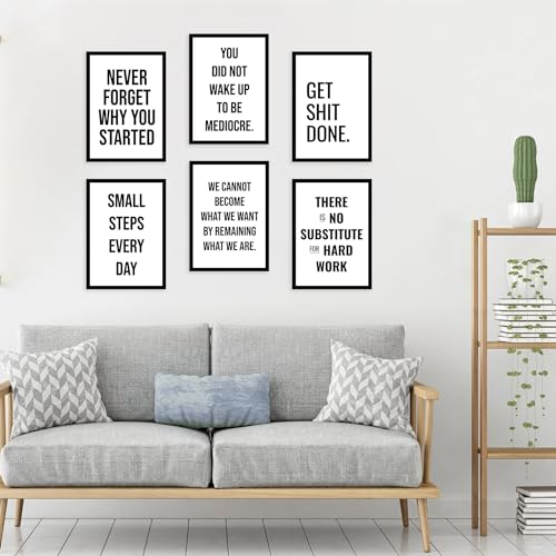 Image of CodersParadise Wood Motivational Quotes Wall Poster Frames - Pack Of 6 | 8 X 12Cm (A4 Size) | Aesthetic Artwork Framed Posters | Framed Posters For Living Room, Bedroom, Home And Office