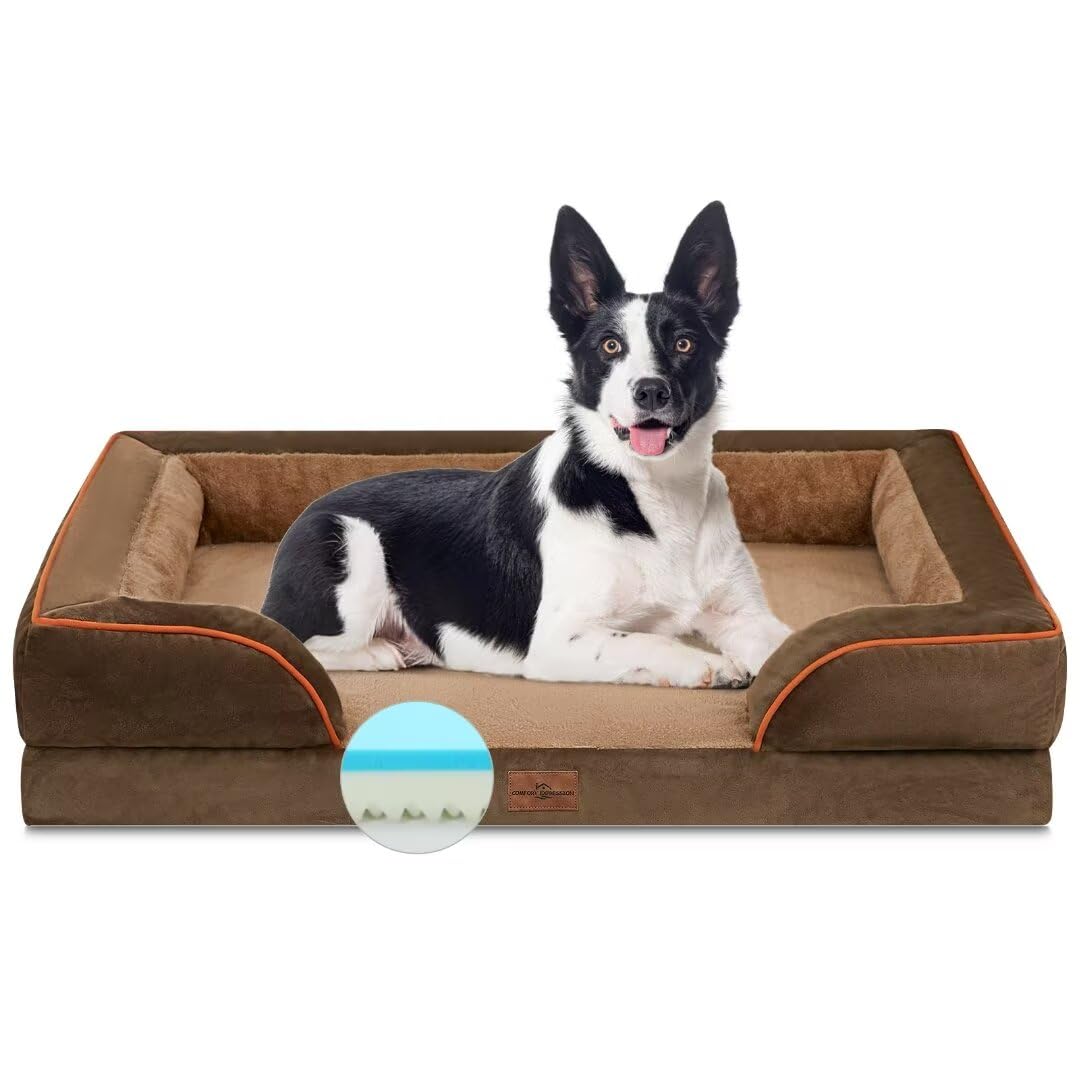 Comfort Expression Cooling Dog Beds Orthopedic, Waterproof Memory Foam Dog Bed for Large Dogs, Washable Dogs Beds with Rem...