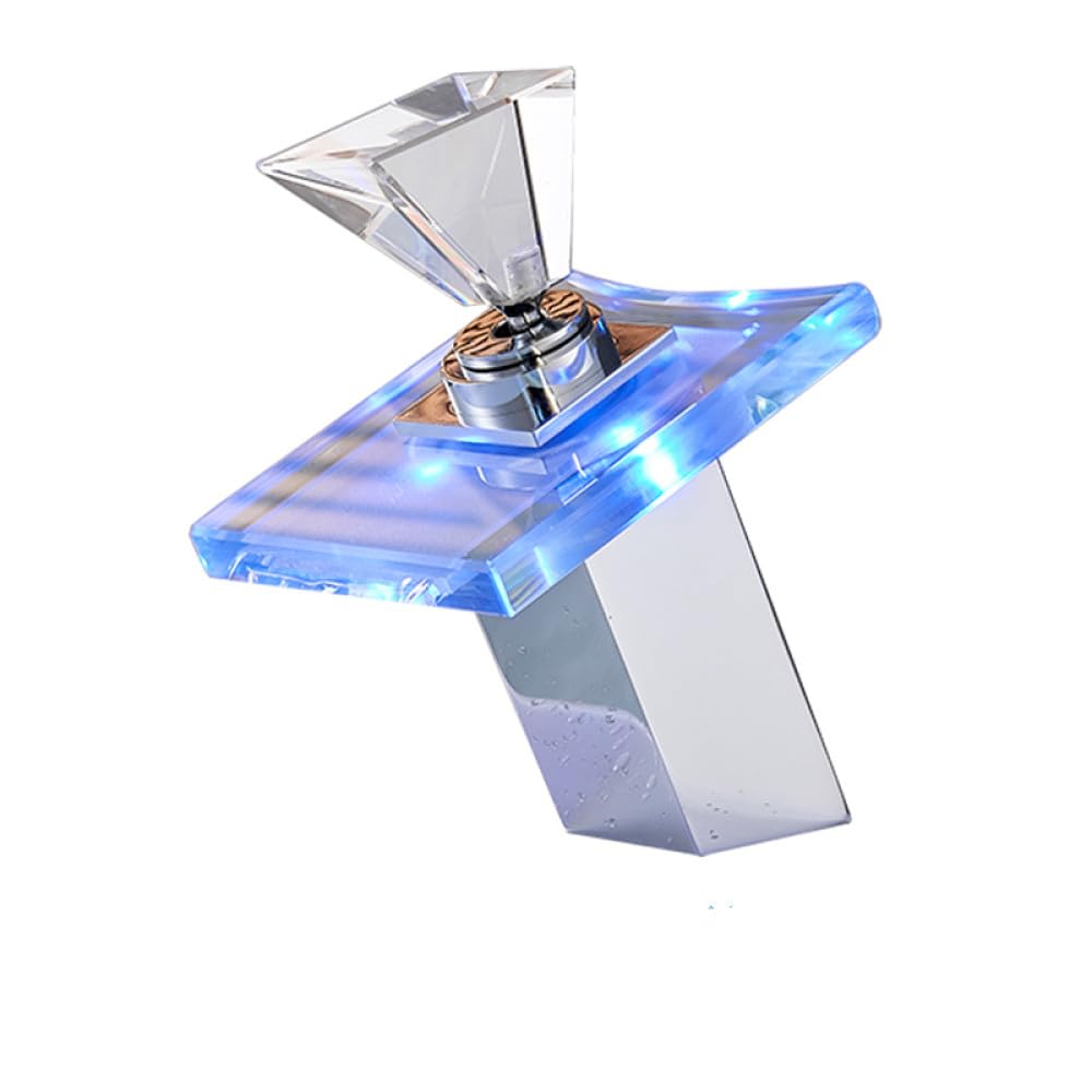 Robinet cascade en verre pour vasque de salle de bain mitigeur eau chaude et froide Chrome B