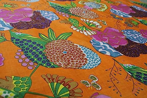 Image of Indian Hand-Block Printed Jaipuri Fruit Print Floral Ethnic Sanganer Kurti Print Cotton Fabric (20 Yards, Orange Fruit)