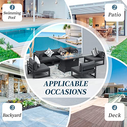 Nicesoul® 7 Pieces Aluminum Patio Furniture Set With Fire Pit Table 43" Propane Gas Convertable Csa Approved Outdoor Luxury Conversation Sofa Set With Firepit Grey Color For Poolside #TOP4