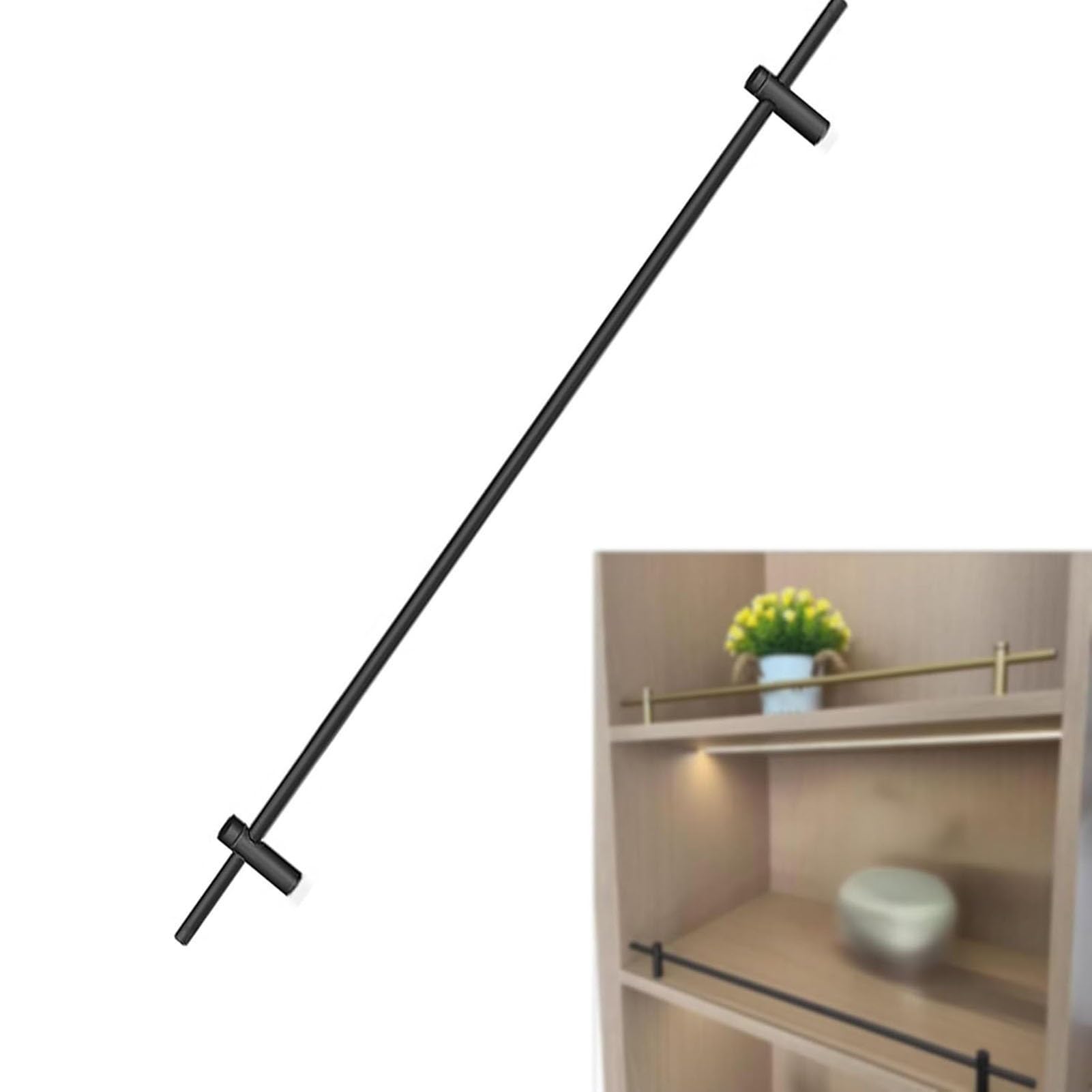 Barandilla para estantes, Paquete de 4 rieles de Aluminio Negro de 42", barandilla Flotante Ajustable para estantes de cristalería y Objetos de colección, barandilla Decorativa para gabinete