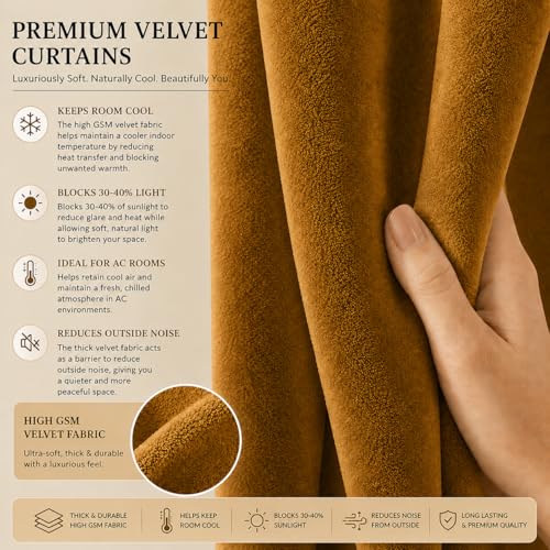 Image of Velvet Curtains | Heavy Soft Premium Velvet Drapes for Bedroom and Living Room | Semi Light Blocking, Thermal Insulated and Noise Reducing Window Panels | 5 Feet, Set of 2 (Brown)
