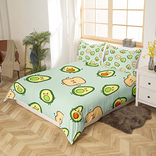 Homewish Kids Avocado Bedding Set Kawaii Fruit Duvet Cover For Girls Boys Women Children Bedroom Decor Cartoon Avocado Bedding Set Cute Bed Set Soft Microfiber With 1 Pillow Case Zipper Green Single - Image 2