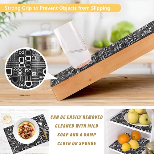 Image of Kuber Industries Pack of 3 Waterproof & Durable 10 Meters Kitchen Mats for Shelf Liner Roll | Wipeable Fridge Sheets for Shelves Cabinet Drawer | D Print - Black