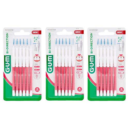 GUM Bi-Direction Lot de 3 paquets de 6 brossettes interdentaires Rose vif (sapin) 1,2 mm