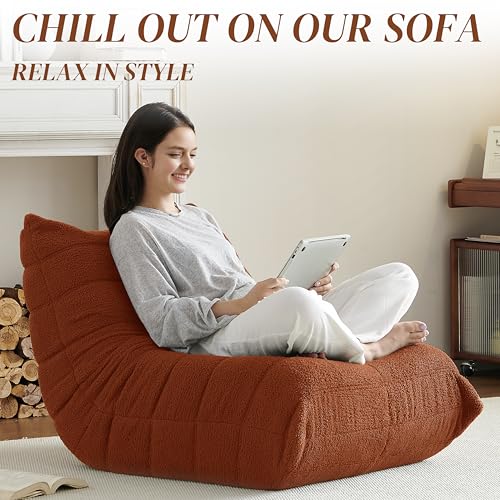 Image of Gazecaia Comfy Bean Bag Chair for Adults Teens | Fireside Floor Lounge Chair, Soft Teddy High-Resilience Memory Foam Bean Bag Couch with Non-Slip Base, for Living Room Bedroom Apartment Office, Orange