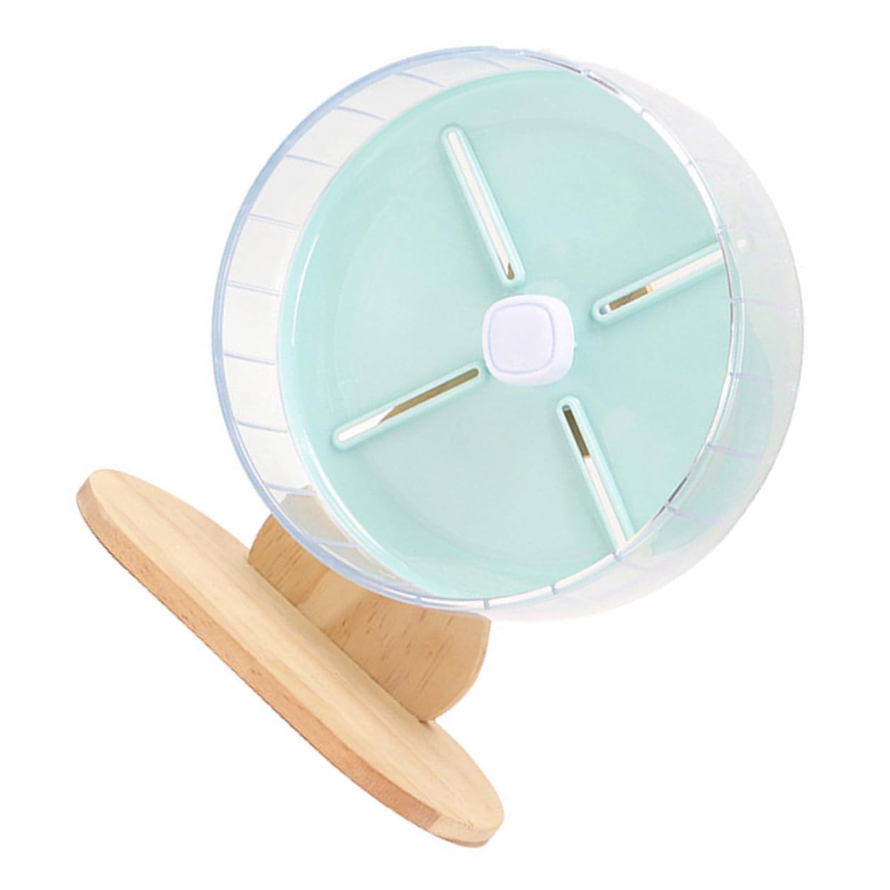 Rueda Silenciosa para Hámster con Soporte Estable Juguete para Ejercicio de Pequeños Roedores como Erizos y Chinchillas Azul con Base de Madera para Jaulas