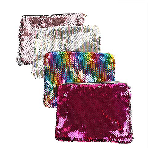 LINGJUN 4Pcs Makeup Bag Glitter Reversible Sequin Magic Bling Cosmetic Handbag Purse