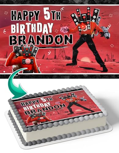 Generic Titan Speakerman Skibidi Toilet Edible Cake Image Topper Birthday Cake 1/4 Sheet