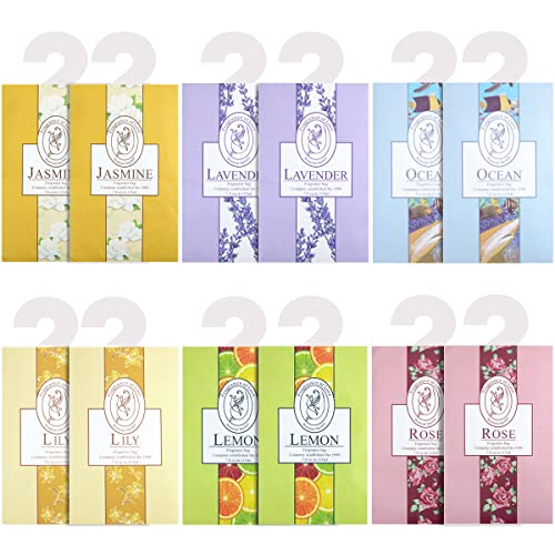 12 Pack Fragrance Sachet Bags, Natural Moth Repellent, Lavender Bags, Wardrobe Fresheners Hanging for Drawers Closets Rooms