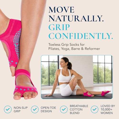 Image of Tucketts Allegro Toeless Pilates Socks with Grips for Women, Non-Slip Open-Toe Grip Socks, Yoga, Barre, Dance, Reformer, Home