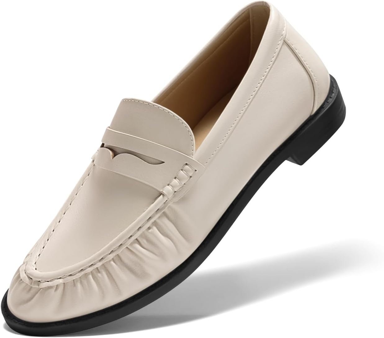 Coutgo Penny Loafers for Women Comfortable Slip on Shoes Collapsible Heel Closed Toe Dressy Casual Work Flats