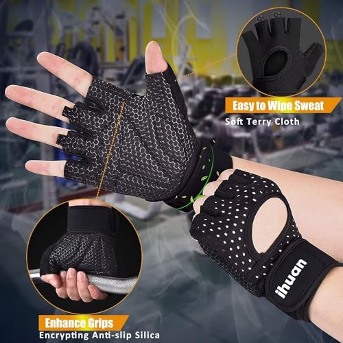 Image of ihuan Cycling Gloves Road Bike Gloves - Anti-Slip Shock Absorbing | Full Palm Protection | Breathable Biking Gloves for Cycling | Training | Workout | Sports Men & Women