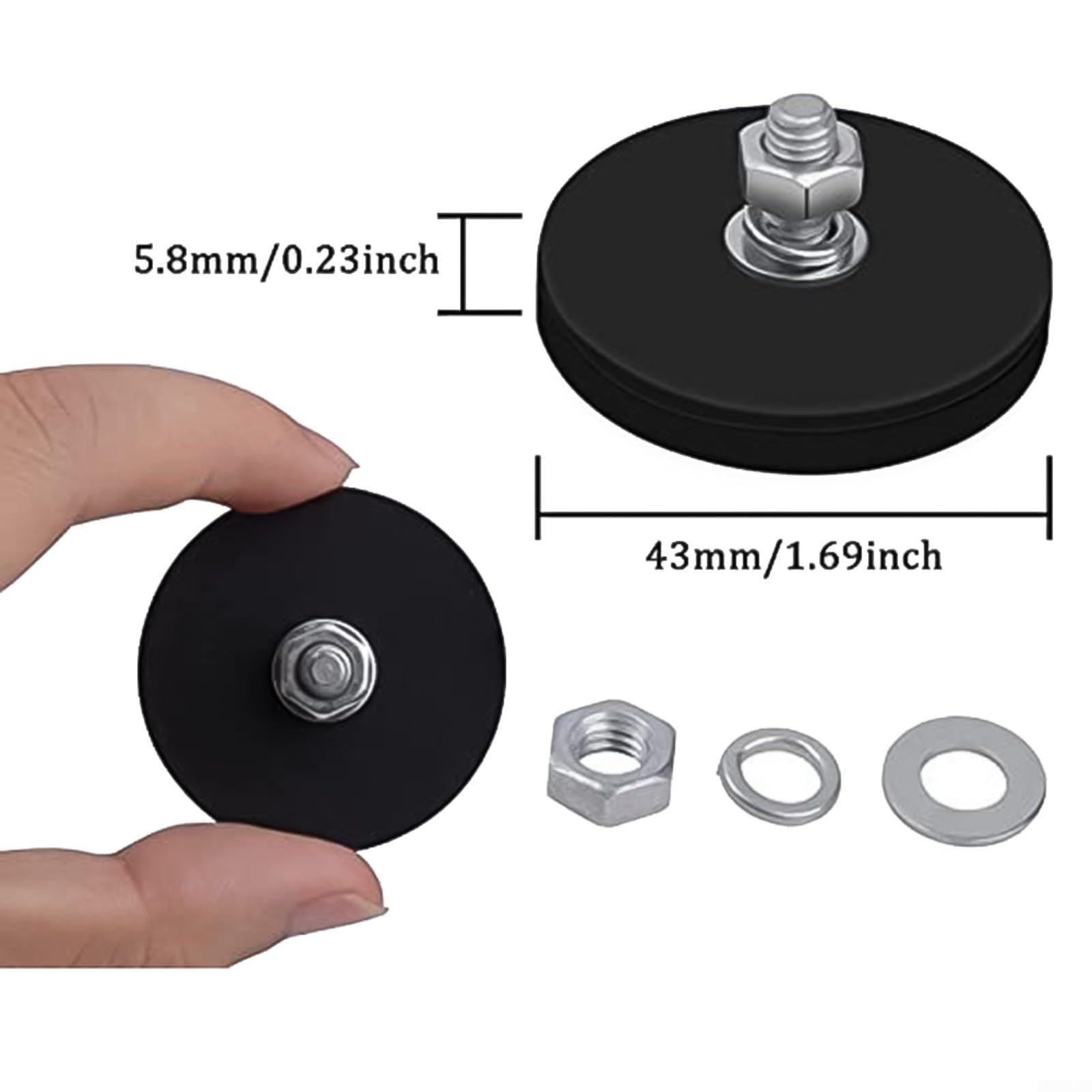 Juego de 2 soportes magnéticos recubiertos, perno de rosca externa M6, para tracción de 22 libras, seguro para superficies metálicas, incluye accesorios (D43 M6)