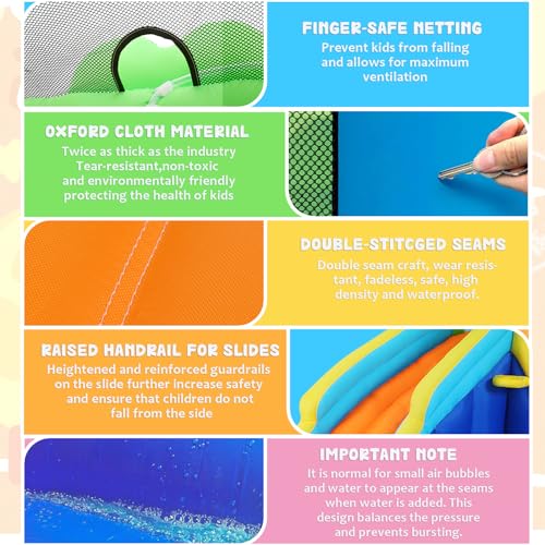 Inflatable Water Slide for Kids 8in1 Water Park 158x138x89in Waterslide Inflatables with 450W Blower+2 Cannons+Climbing Wall+Splash Pool+Crocodile Sprinkler Blow up Water Slides for Kids Backyard Fun