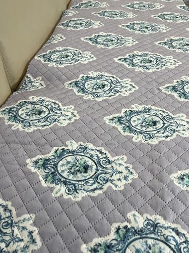Image of JAPA Teal Paisley Stripes Quilted Velvet L-Shape Seat-Only Sofa Cover for 3+2 Seater - Non-Slip Washable Daily Use Sofa Protector, Luxury Sofa Mat for Living Room
