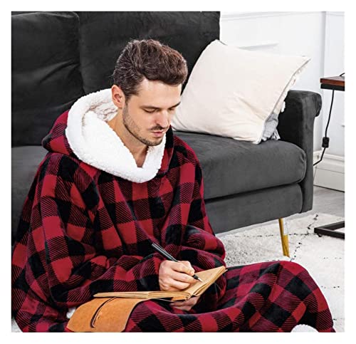 Fuzzy Robe Lazy Blanket Hooded Pullover Pajamas, Flannel TV Blanket, Lazy Pajamas, Pajamas, Hoodies, Bathrobes (Color : K, Size : Small)3