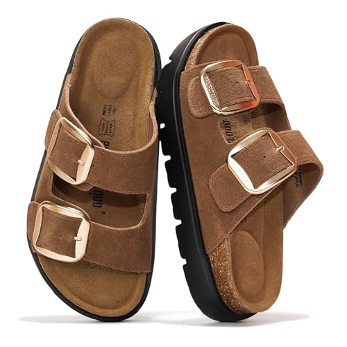 Image of Project Cloud 100% Genuine Leather Platform Sandals Women Footwear - Wedge Chunky Slides for Women 2026 with Memory Foam Insole & Cork Footbed Womens Sandals (GreeceChunky)
