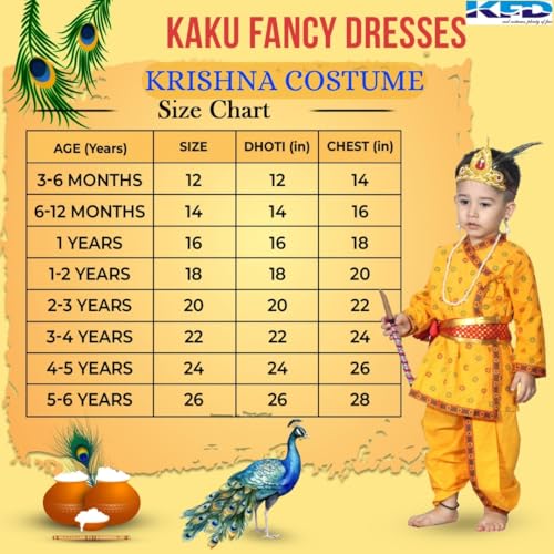 Image of Kaku Fancy Dresses Krishna Costume for Kids, Baby Krishna Dress for Janmashtami, Bal Krishna Dhoti Set, Krishnaleela Costume, Infant Bal Gopal, Krishna Fancy Dress Costume for Boys /Girls