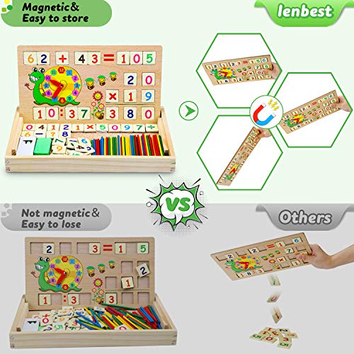 lenbest Montessori Boîte d'apprentissage de Math, Magnétique Jouets Educatifs, Scientifiques Tableau en Bois avec cartes de jeu, Jouet de Maternelle Inclus Bâtons Nombre Horloge, Parfait Cadeau Enfant