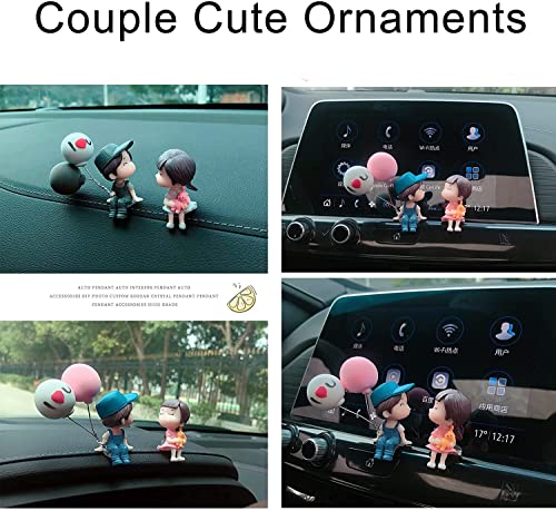 DADHOT Cute Car Decoration Lovely Couple Car Decoration Cute Cartoon Couples Action Figure Figurines Balloon Ornament Auto Interior Dashboard Accessories for Boys Girls Gifts (Pink&Green Balloon)