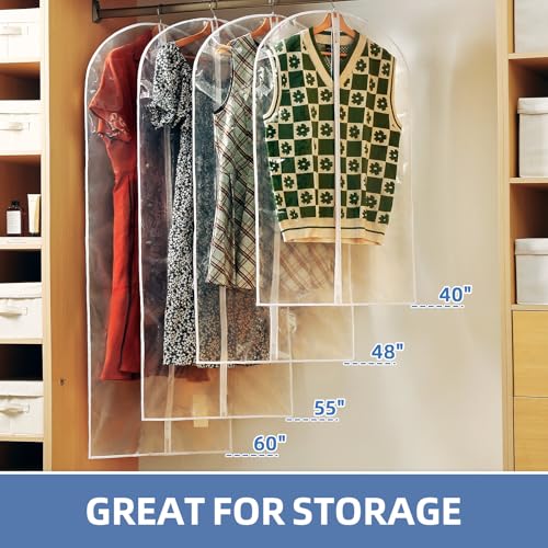 40" All Clear Garment Bags for Hanging Clothes, 12 Packs Suit Bags for Closet Storage, Plastic Waterproof Suit Cover Bags with Zipper for Coats, Jackets, Shirts (Set of 12) - Image 3