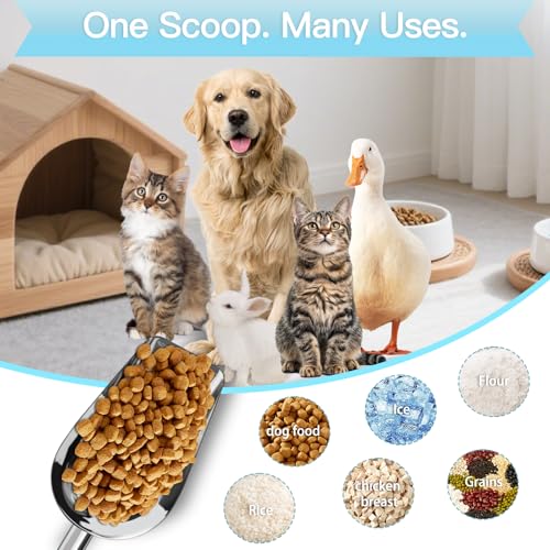 Aloxina Dog-Cat Food Scoop 1 Cup – Thickened 304 Stainless Steel Pet Food Scoop with Long Handle, Precision Scale, Easy to Clean, Suitable for Wet Dry Food