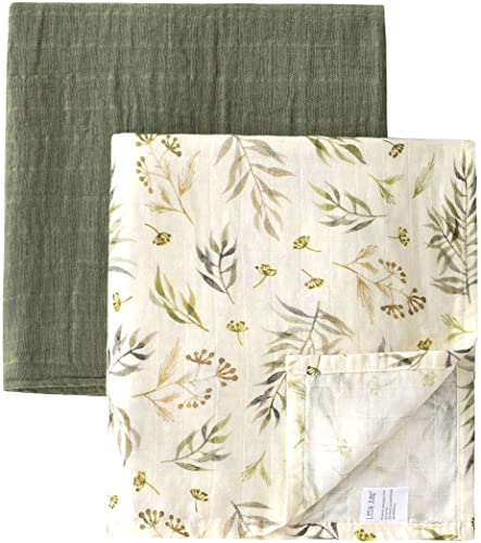 Image of Little Jump 2 Pack (Leaves & Green) Muslin Swaddle Blankets Solid Colors, Large 47 x 47 inches Soft and Breathalbe Muslin Baby Blankets for Girls & Boys