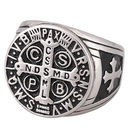 ZOVIVI St Benedict Exorcism Stainless Steel Ring Demon Protection Ghost Hunter CSBP (Silver Tone(stainless-steel), 6)