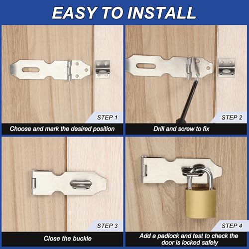 Image of PATIKIL 3.0 Inch Door Lock Hasp Latch, 2 Pack 304 Stainless Steel Security Padlock Latch Door Gate Lock Hasp with Screws for Gate Cabinets Shed Closet Lockers, Silver