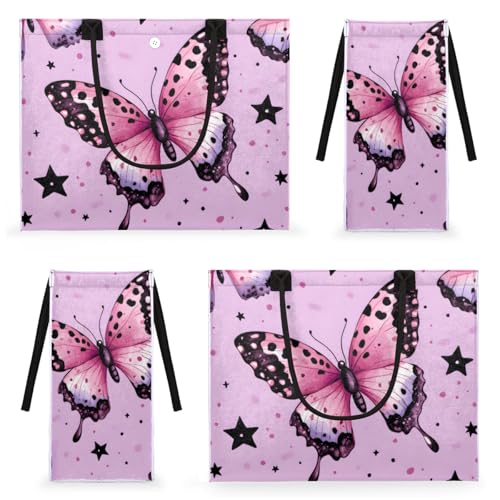 Purple Butterfly Black Star Tote Bag for Women Large Beach Bag Reusable Tote Bags for Work Travel Beach Shopping 6
