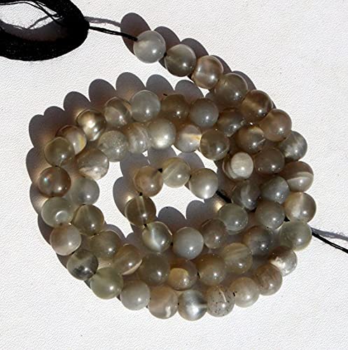 Perles de pierre de lune grise 6.5-7mm lisses sur fil de 3" pour fabriquer un cadeau fait main