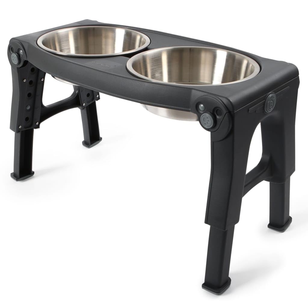Dexas Pets Adjustable Height Double Pet Feeder with Stainless Steel Bowls