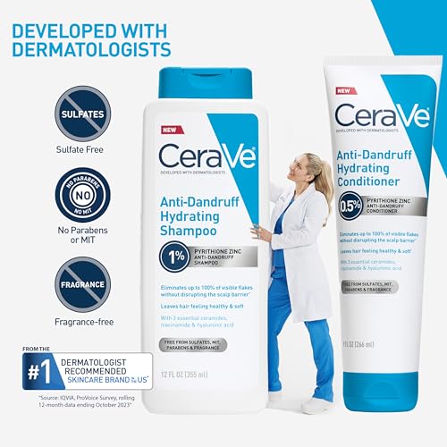 Image of CeraVe Hydrating Anti Dandruff Shampoo and Conditioner Set, Pyrithione Zinc Dandruff Treatment With Ceramides, Hyaluronic Acid & Niacinamide, Elimanates Flakes & Reduces Itchy Scalp