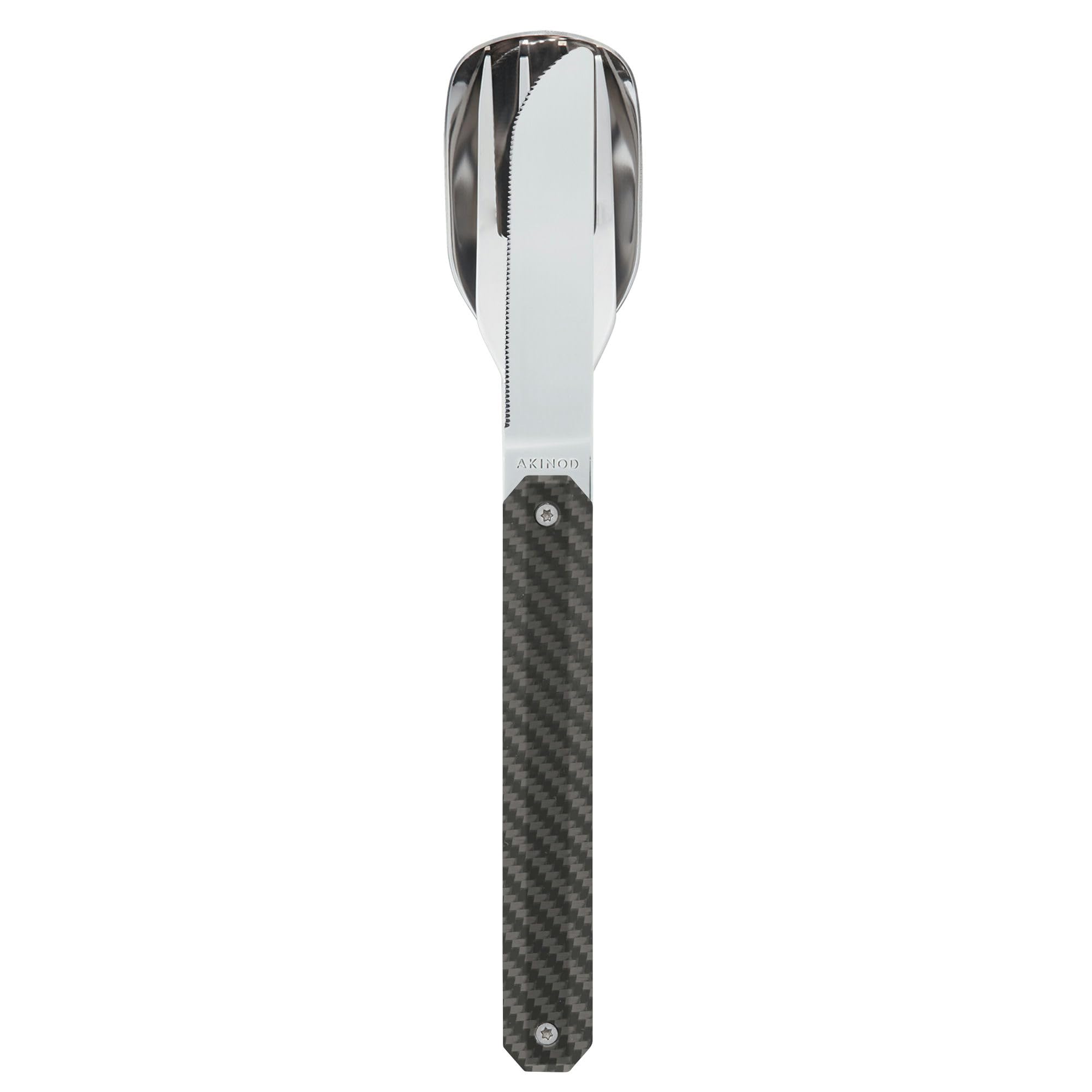 Akinod Posate dritte eleganti gourmet con inserto magnetico (coltello, forchetta e cucchiaio) - magnetic straight cutlery 12H34 mod. MIRROR Carbone