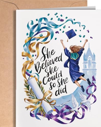 Graduation Card for Her - High School College Graduation Cards 2026 for Women - Masters Degree Congratulations Cards for Girls - Proud of You Card for Daughter, Granddaughter, Sister, Niece - NUM 289