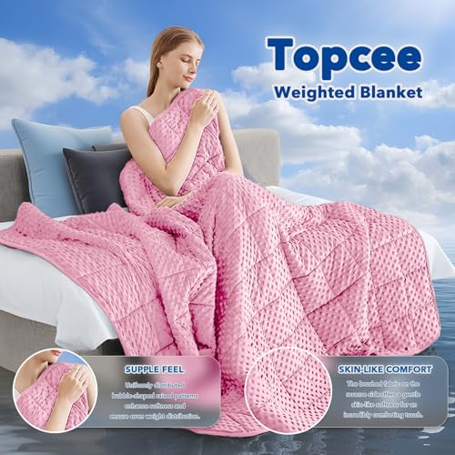 Topcee Weighted Blanket for Adults (15lbs 60"x80"), Minky Dots Heavy Blanket for 140-160lbs Sleeping, Soft, Cozy and Cooling Weighted Throw Blankets, Machine Washable, Pink