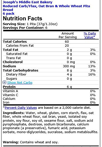 Amazon.com: Joseph's Flax Oat Bran & Whole Wheat Pita Bread ...